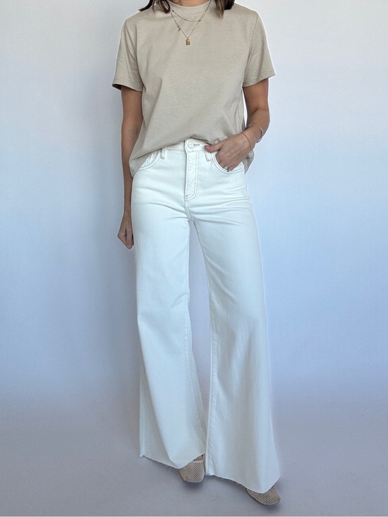 Risen Jeans Denim - Risen High Rise Wide Leg Jeans - Cream Size 5/27